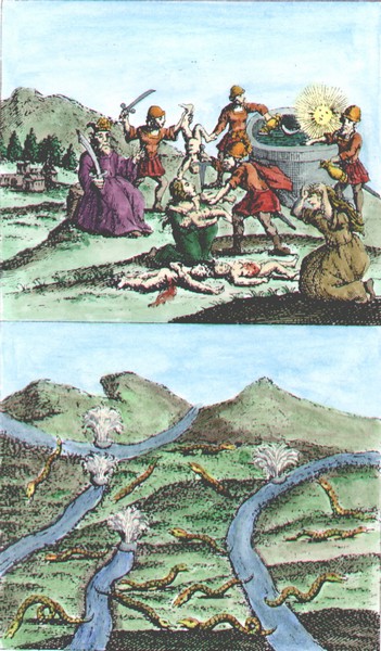 Engraving of Flamel's hieroglyphic figures from Des beruhmten Philosophi Nicolai Flamelli , Chymische Werke, 1751