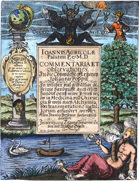 Frontispiece engraving from Joannis Agricola Commentariorum, Notarum, Observationum & Animadversionum in Johannis Poppii chymische Medicin, Leipsig, 1638
